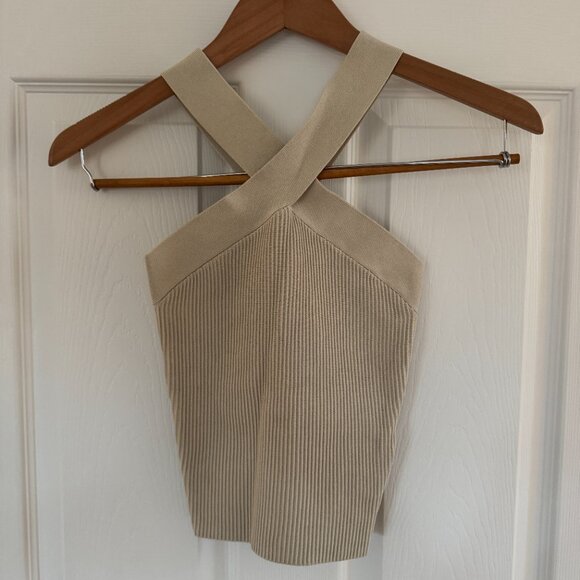 NWT Aritzia Babaton Sculpt Knit Criss Cross Tank XXS Matte Pearl - Picture 8 of 10